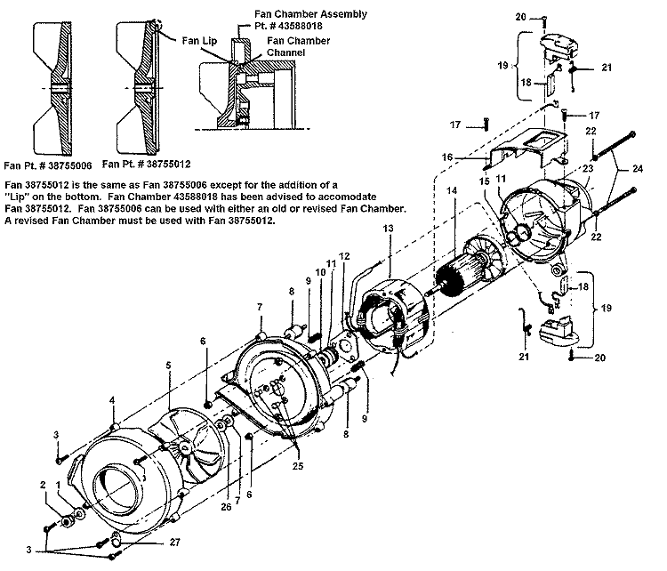 MOTOR ASSEMBLY Diagram and Parts List for U4347---  Hoover Range Hood