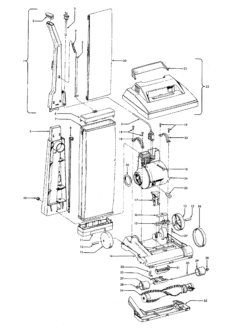 HANDLE, MAINBODY, OUTERBAG, HOOD Diagram and Parts List for U4473080  Hoover Upright Vacuum