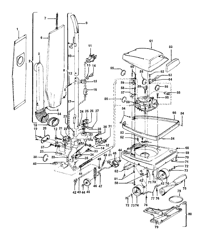 HANDLE, MAINBODY, OUTERBAG, HOOD Diagram and Parts List for U4493021  Hoover Upright Vacuum