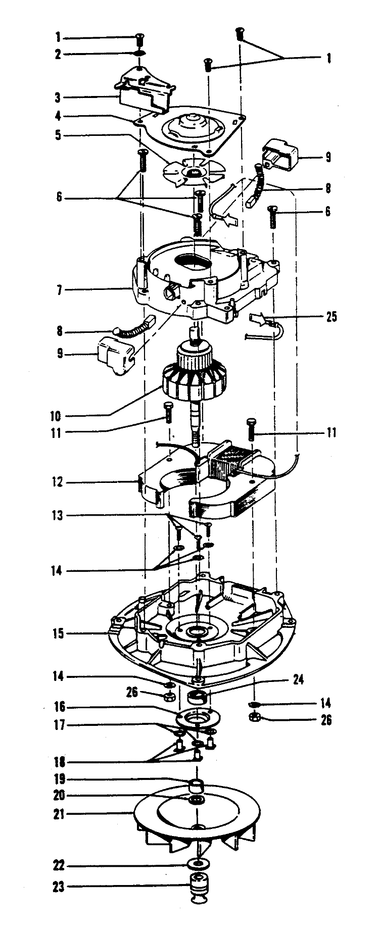 MOTOR ASSEMBLY Diagram and Parts List for U4525---  Hoover Upright Vacuum