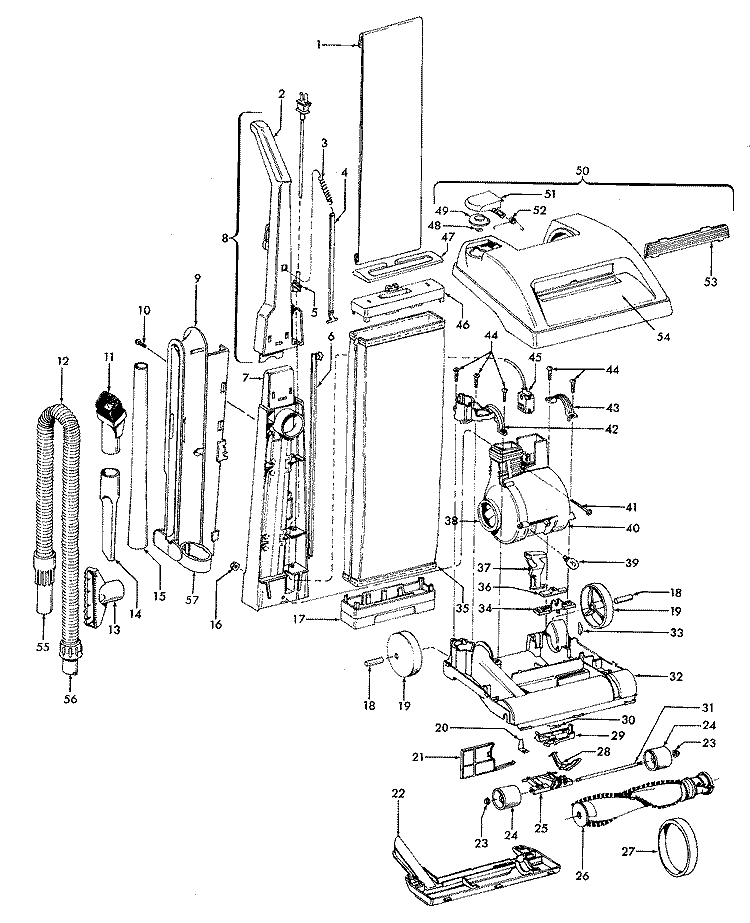 MAINBODY, HANDLE, OUTERBAG Diagram and Parts List for U4557910  Hoover Upright Vacuum