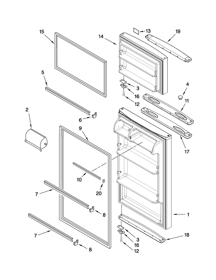Door Parts Diagram and Parts List for A8RXCGFXS00  Amana Refrigerator