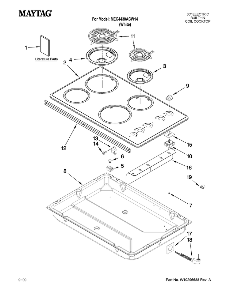Cooktop Parts Diagram and Parts List for MEC4430ACW14  Maytag Cooktop