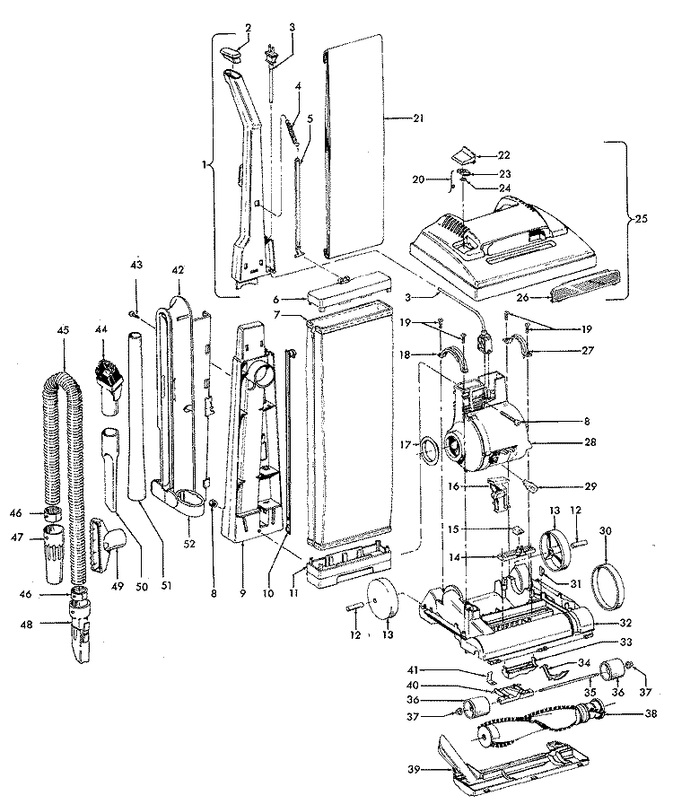 MAINBODY, HANDLE, OUTERBAG Diagram and Parts List for U4681---  Hoover Upright Vacuum