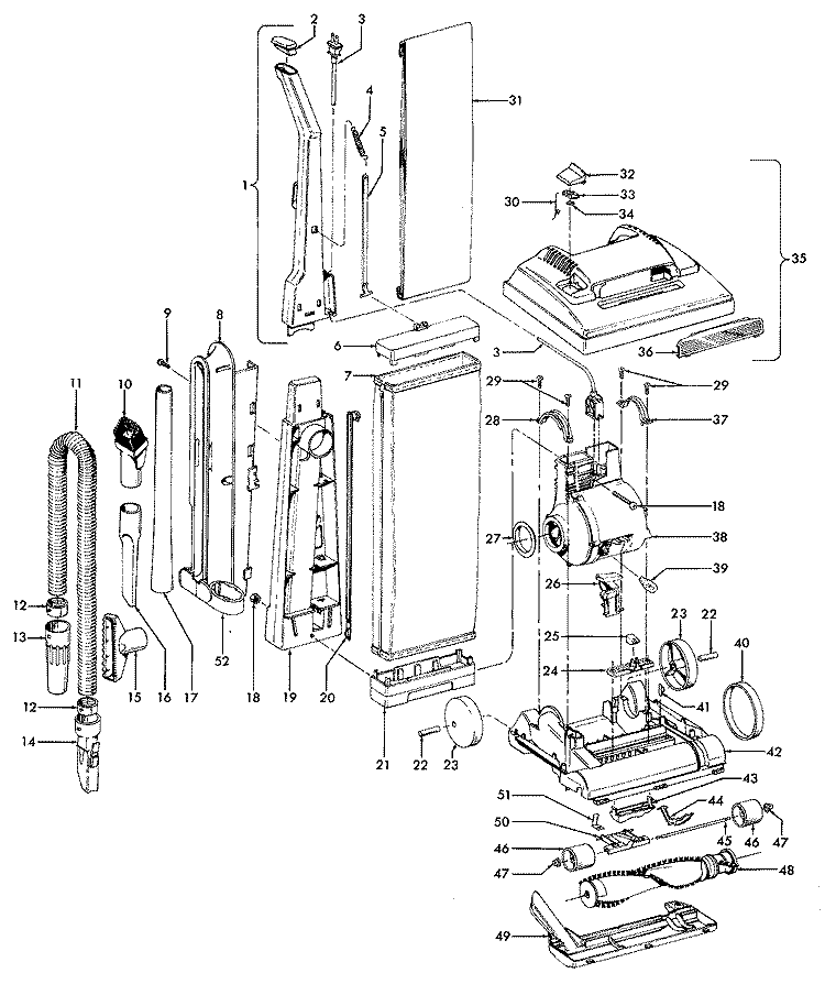 MAINBODY, HANDLE, OUTERBAG Diagram and Parts List for U4689910  Hoover Upright Vacuum