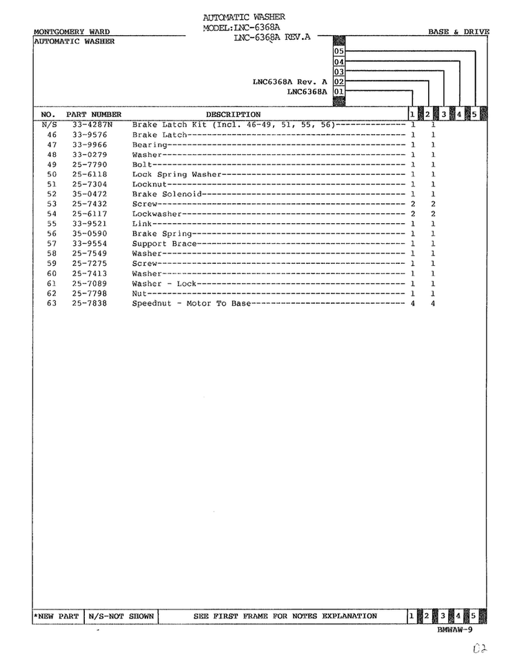 Base And Drive Page 3 Diagram and Parts List for 6368A REV A Norge Washer