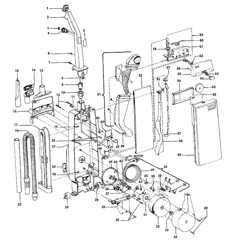AGITATOR, MOTOR, HANDLE, MAINBODY Diagram and Parts List for U5025911  Hoover Upright Vacuum