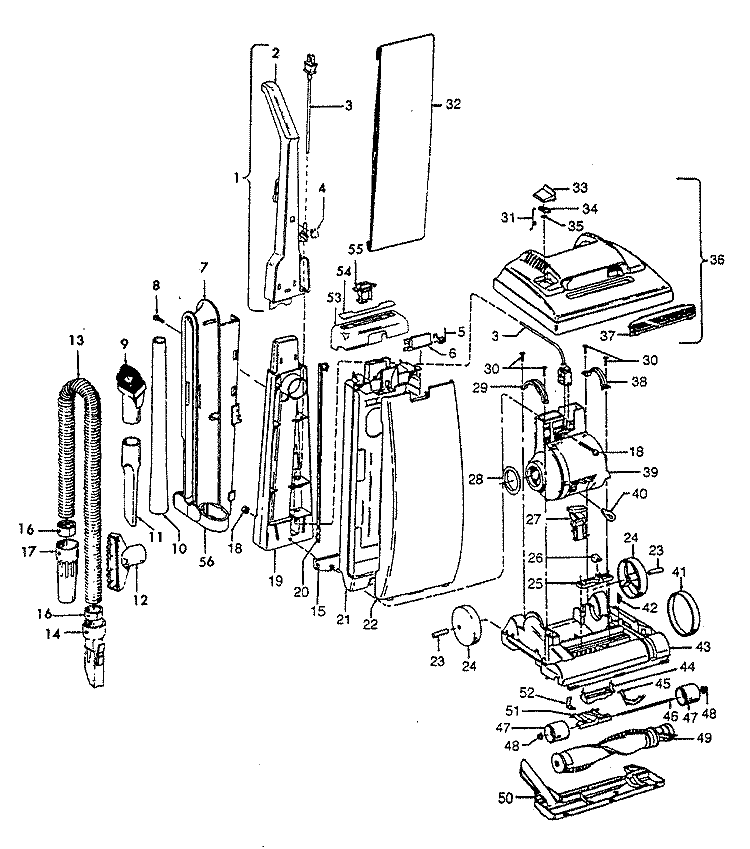 MAINBODY, HANDLE, OUTERBAG Diagram and Parts List for U5094930  Hoover Upright Vacuum