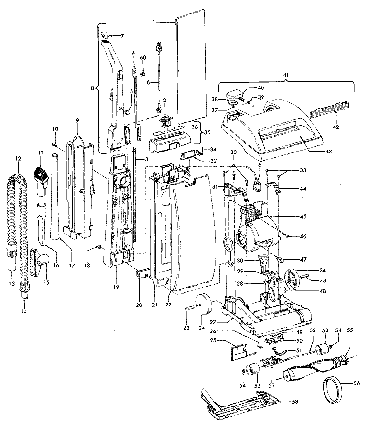 MAINBODY, HANDLE, OUTERBAG Diagram and Parts List for U5053910  Hoover Upright Vacuum