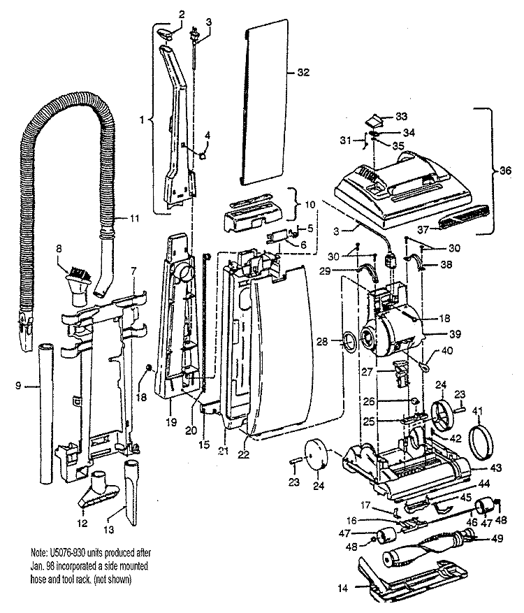 MAINBODY Diagram and Parts List for U5065909  Hoover Upright Vacuum