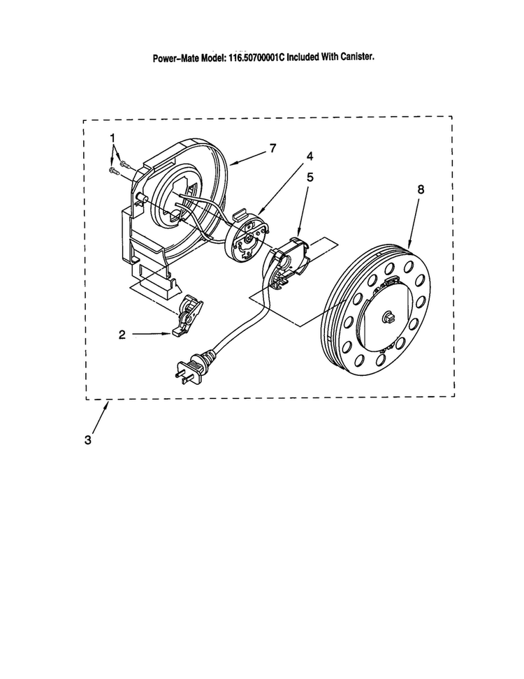 Power Cord Reel Diagram and Parts List for 11620700001C  Kenmore Canister Vacuum