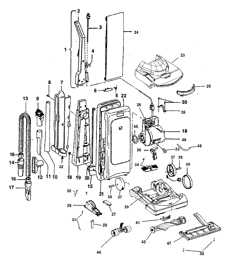 AGITATOR, MOTOR, HANDLE, MAINBODY Diagram and Parts List for U5102900  Hoover Upright Vacuum