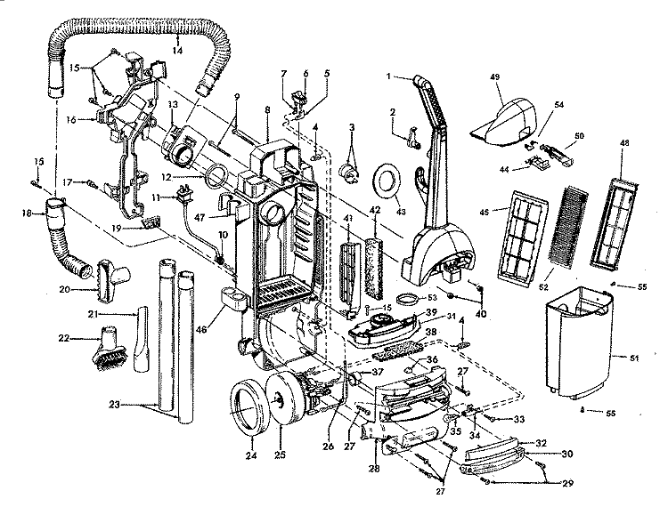 MOTOR, HANDLE, HOSE, OUTERBAG Diagram and Parts List for U5361900  Hoover Upright Vacuum
