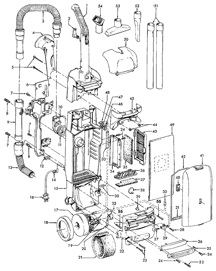 MOTOR ASSEMBLY, BAGHOUSING Diagram and Parts List for U5433909  Hoover Upright Vacuum
