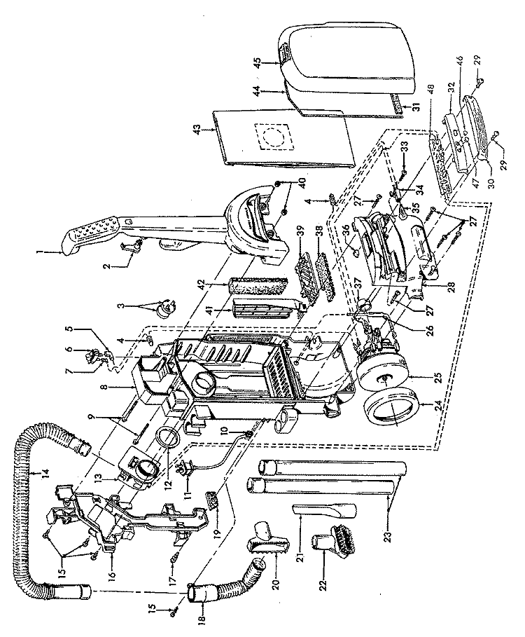 MOTOR, CLEANINGTOOLS, HANDLE, OUTERBAG Diagram and Parts List for U5469900  Hoover Range Hood
