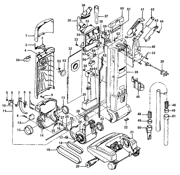 BAGHOUSING Diagram and Parts List for U6331916  Hoover Upright Vacuum