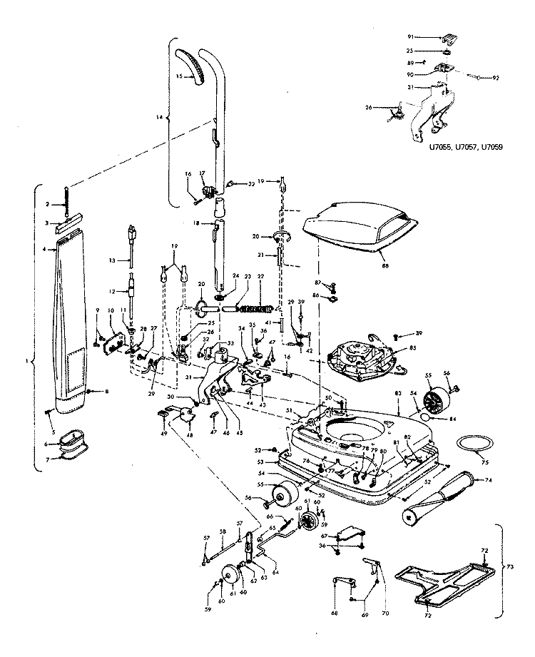MAINBODY Diagram and Parts List for U7041---  Hoover Upright Vacuum