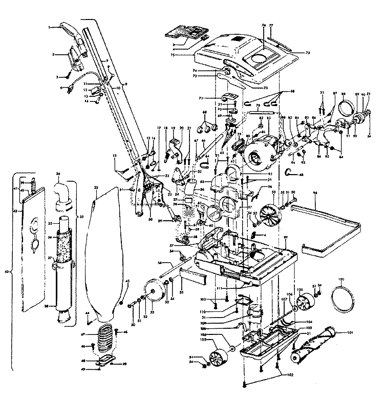 BAGASSEMBLY Diagram and Parts List for U7069008  Hoover Upright Vacuum