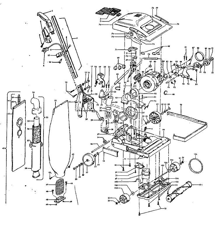BAGASSEMBLY Diagram and Parts List for U7071103  Hoover Upright Vacuum