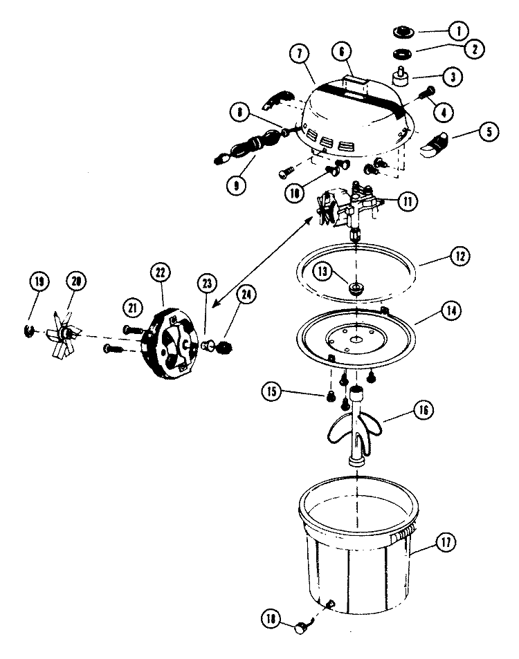 MOTOR ASSEMBLY, PUMP, BEARINGS Diagram and Parts List for W1003-2  Hoover Upright Vacuum