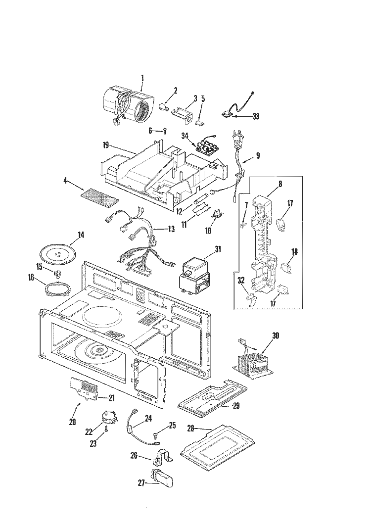INTERNAL CONTROLS / BLOWER MOTOR Diagram and Parts List for AMV5164AAS  Amana Microwave