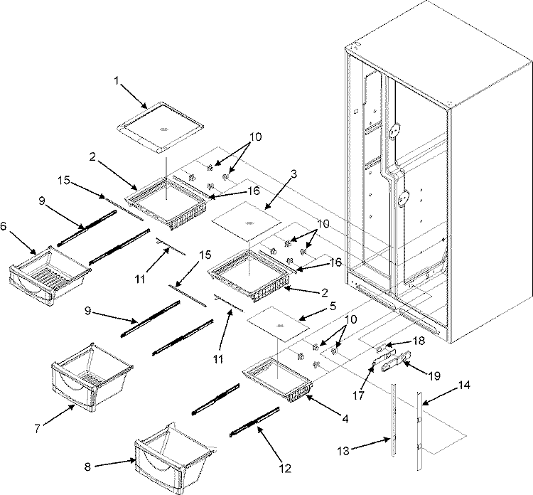 CRISPER ASSEMBLY Diagram and Parts List for GZ2626GEKS  Maytag Refrigerator