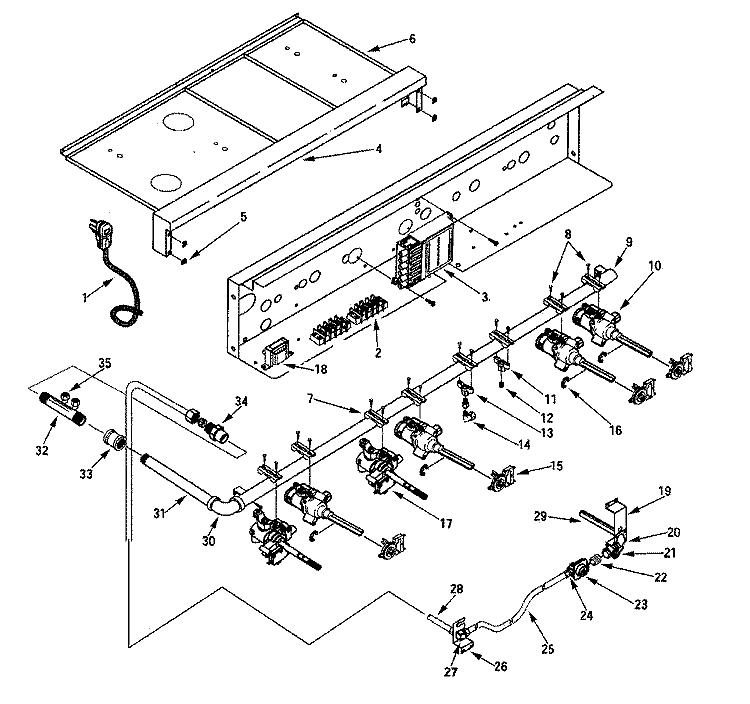 TOP / BURNER VALVES Diagram and Parts List for PRG4810NP  Jenn-Air Cooktop