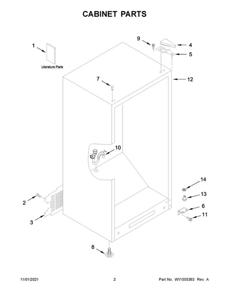 Cabinet Parts Diagram and Parts List for AZF33X16DW07  Amana Freezer