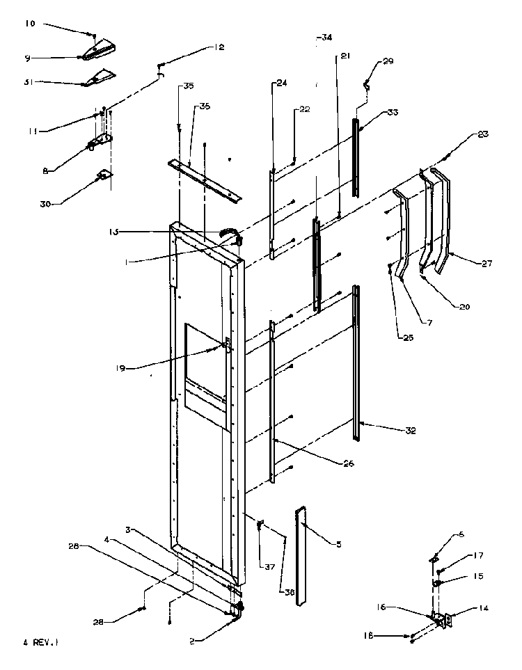 Freezer Door Hinge And Trim Parts Diagram and Parts List for SXD25AL-P1162436WL  Amana Refrigerator