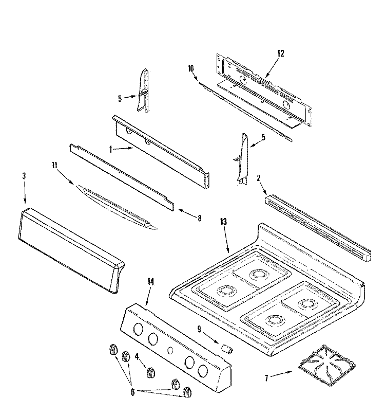 CONTROL PANEL / TOP ASSEMBLY Diagram and Parts List for MGR4220ADW  Maytag Range