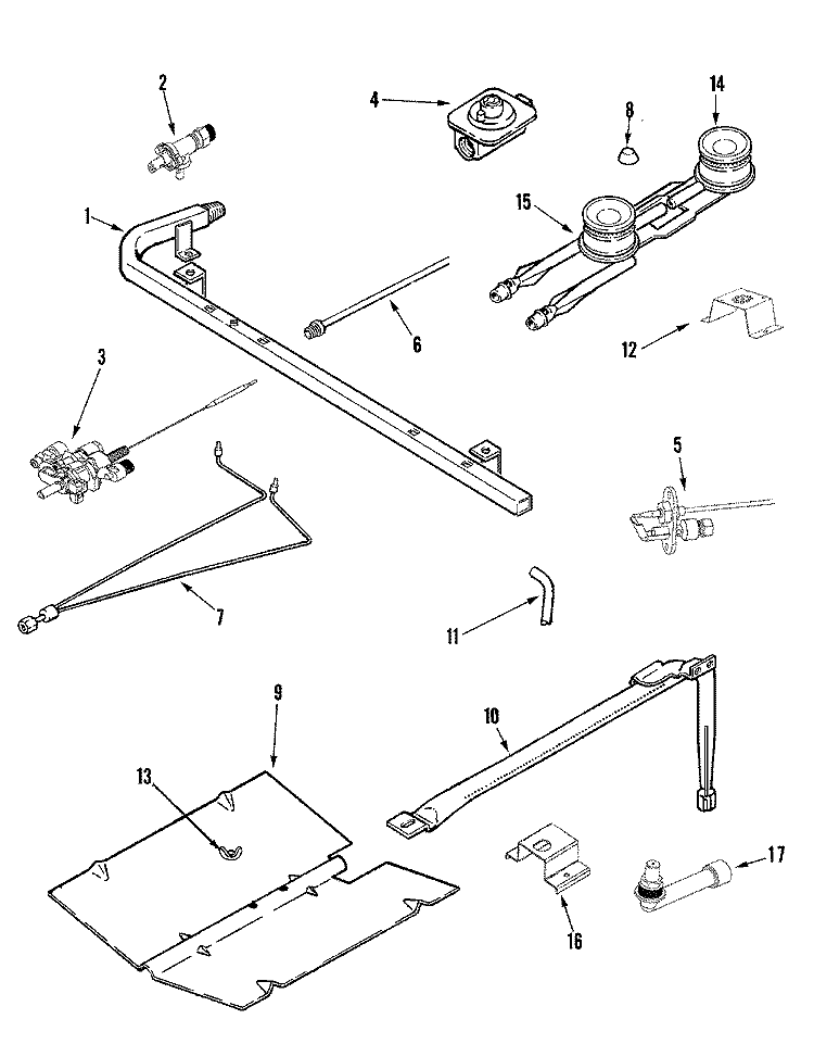 GAS CONTROLS Diagram and Parts List for CPR1100ADW  Magic Chef Range