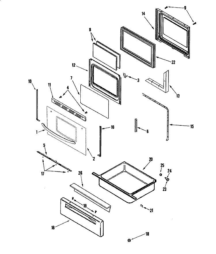 DOOR / DRAWER Diagram and Parts List for CG34800ADT  Crosley Range
