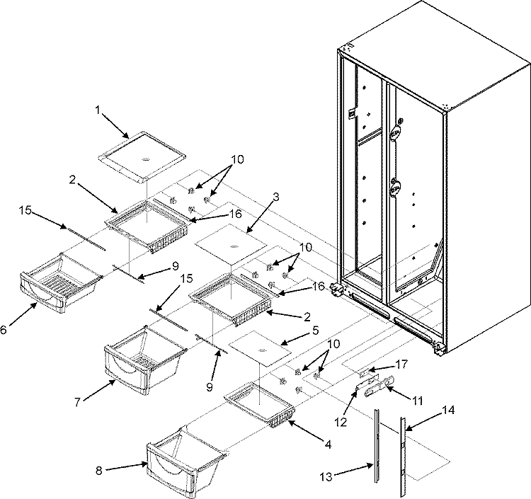 CRISPER ASSEMBLY Diagram and Parts List for GS2624PEKW  Maytag Refrigerator