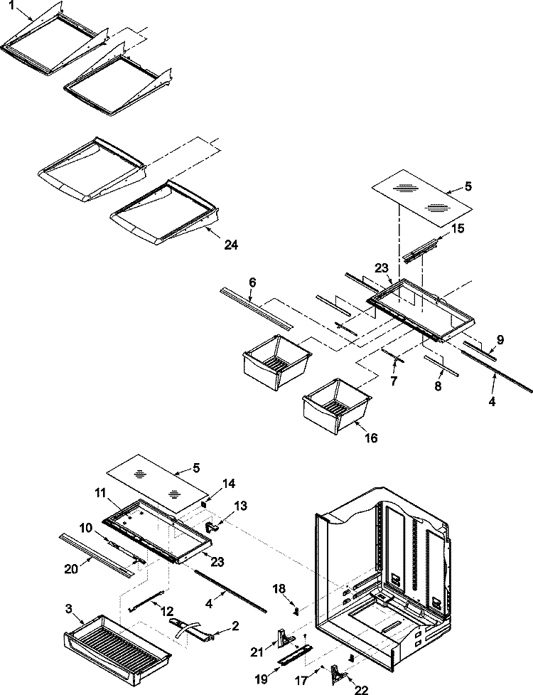 REFRIGERATOR SHELVING Diagram and Parts List for AB2225PEKB  Amana Refrigerator
