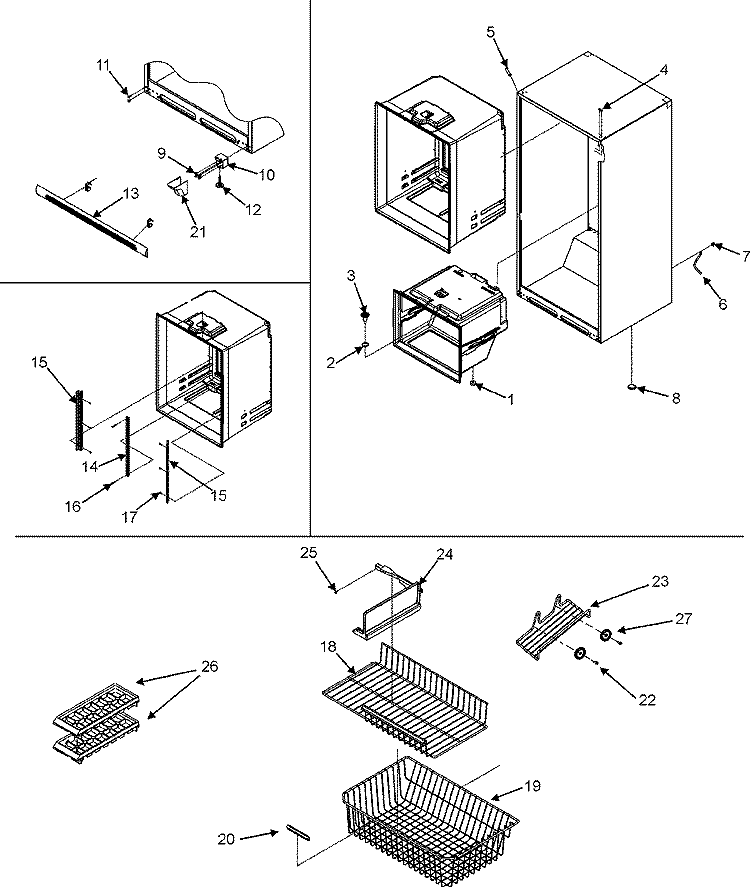 INTERIOR CABINET & FREEZER SHELVES Diagram and Parts List for GB2225PEKW  Amana Refrigerator