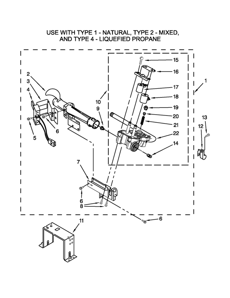 Burner Assembly Diagram and Parts List for MDG18MNAGW0  Maytag Dryer
