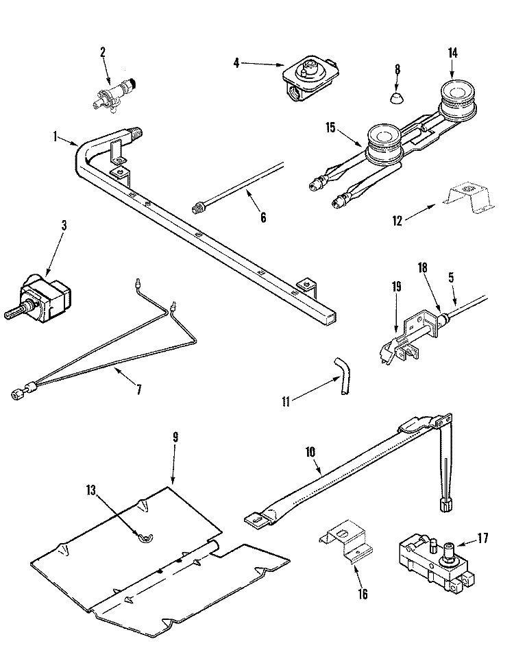 GAS CONTROLS Diagram and Parts List for CG31200ADV  Crosley Range
