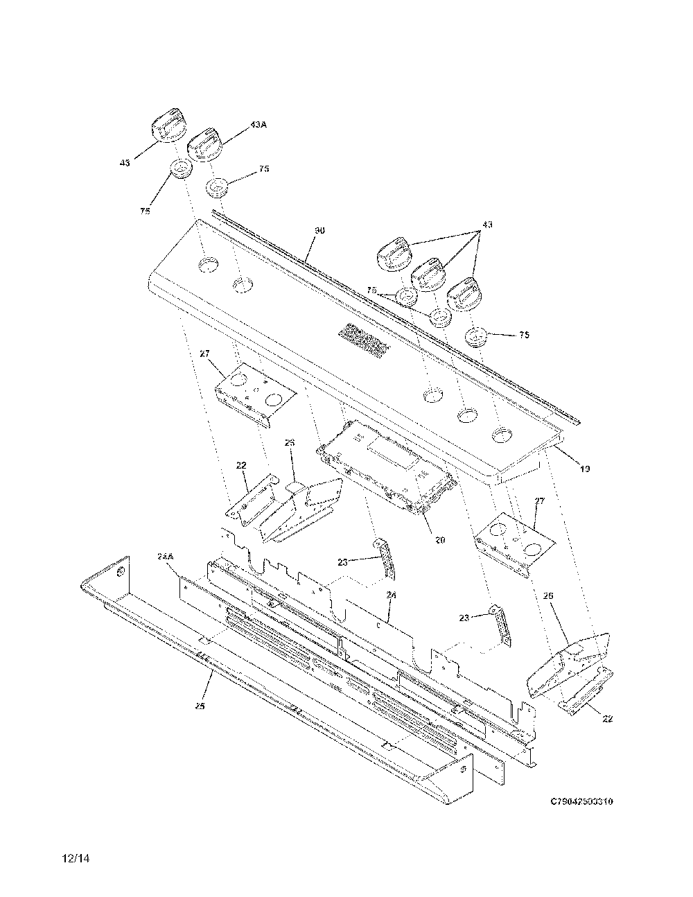 Backguard Diagram and Parts List for 79032643313  Kenmore Range