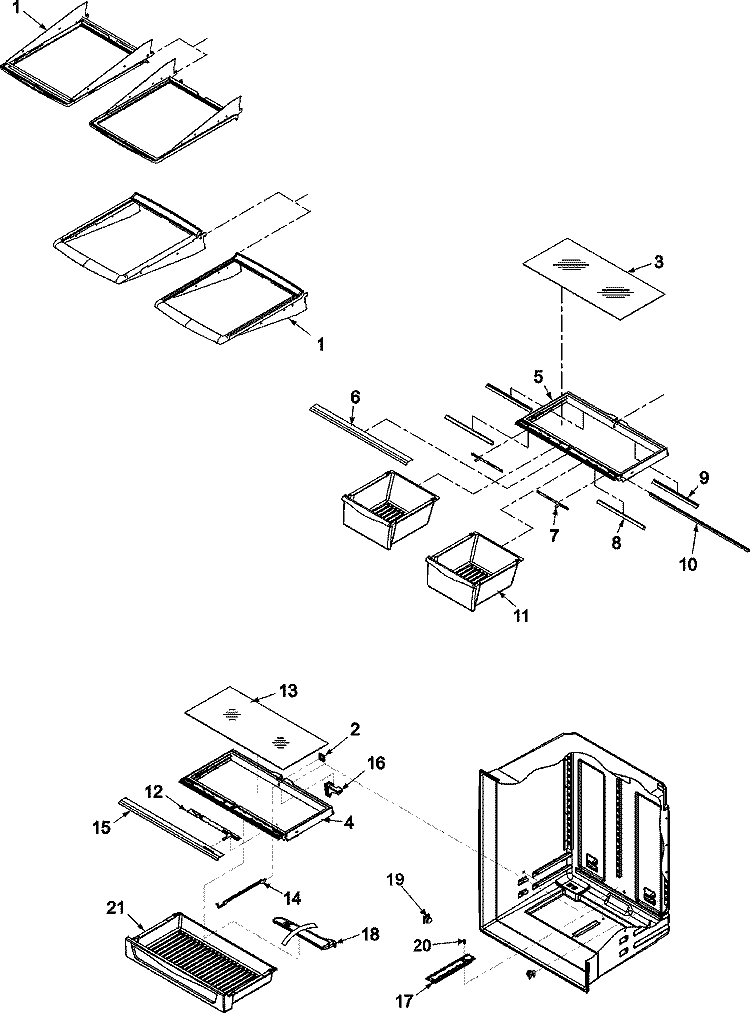 REFRIGERATOR SHELVING Diagram and Parts List for AB2526PEKW  Amana Refrigerator