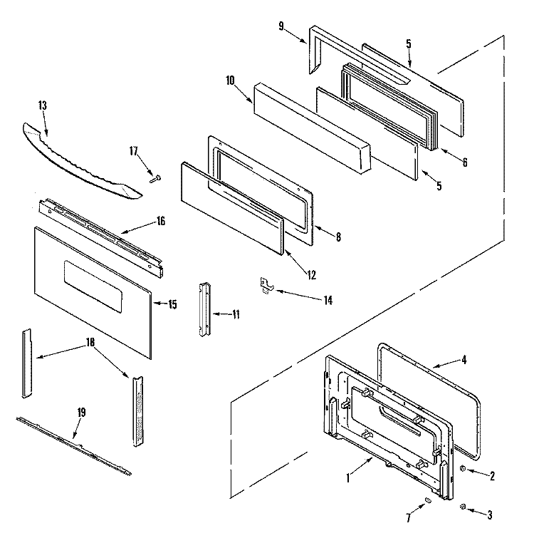 DOOR (UPPER) Diagram and Parts List for MER6751AAW  Maytag Range