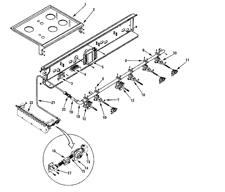 TOP / BURNER VALVES Diagram and Parts List for PRD3630NP  Jenn-Air Range
