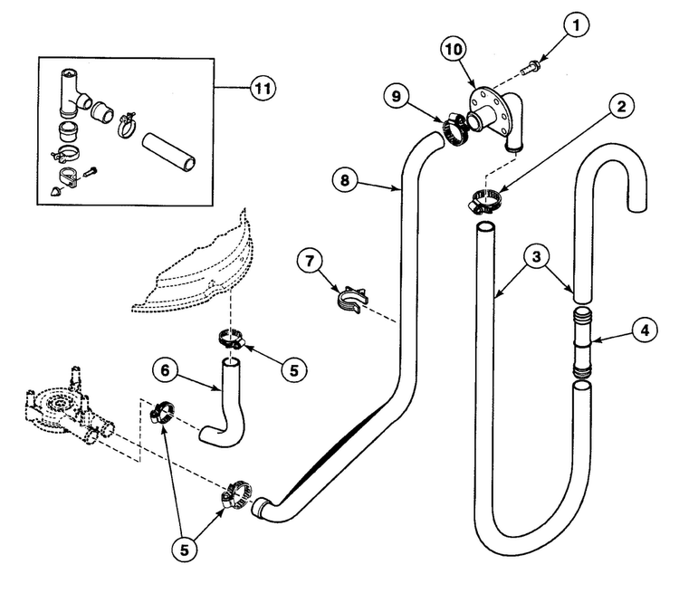 Drain Hoses Diagram and Parts List for SWT221WM  Speed Queen Washer
