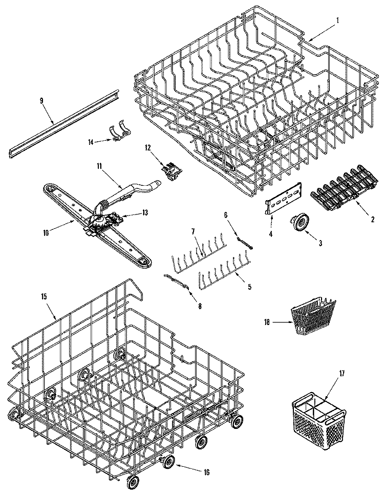 RAIL & RACK ASSEMBLY Diagram and Parts List for MDBTT75AWB  Maytag Dishwasher