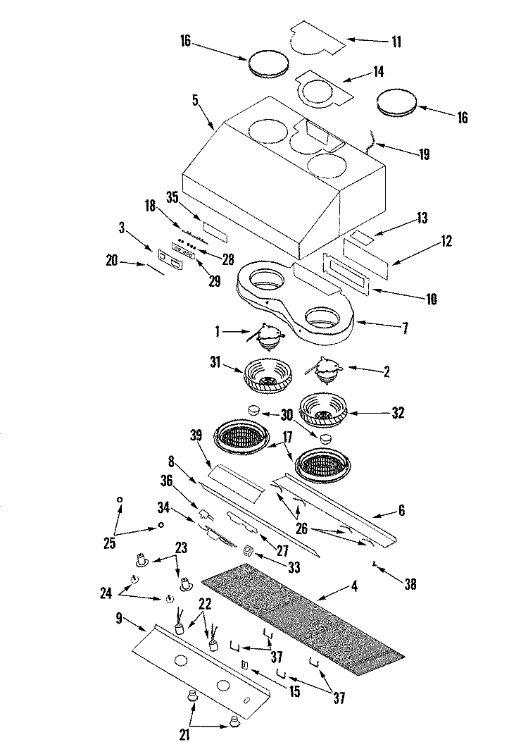 HOOD COMPONENTS (COMPLETE) Diagram and Parts List for JXT9136CDP  Jenn-Air Range Hood