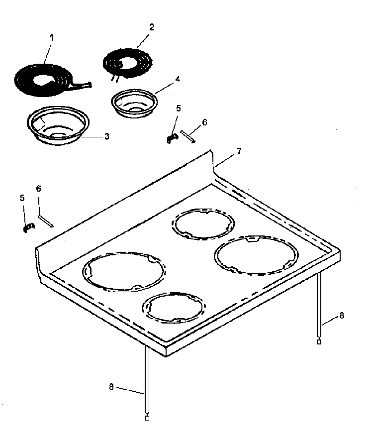 Main Top Assembly Diagram and Parts List for ARC700E-P1142652NE  Amana Range