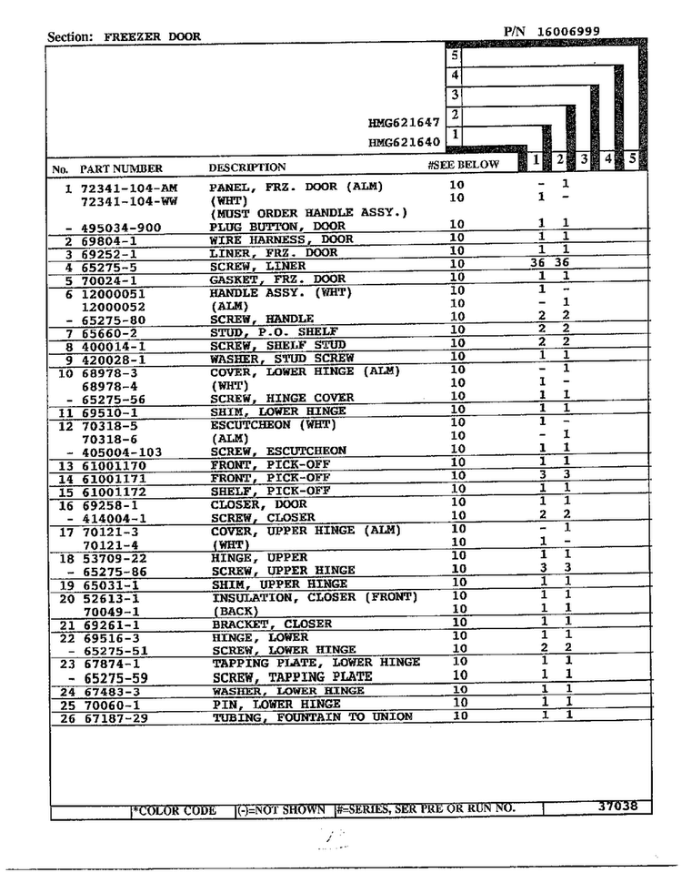 Freezer Door Page 2 Diagram and Parts List for 621640  Admiral Refrigerator