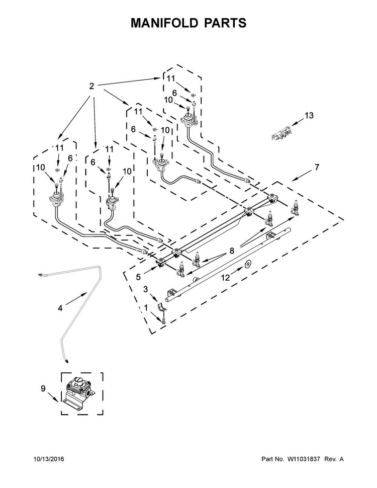 Manifold Parts Diagram and Parts List for JDS1750ES1  Jenn-Air Range