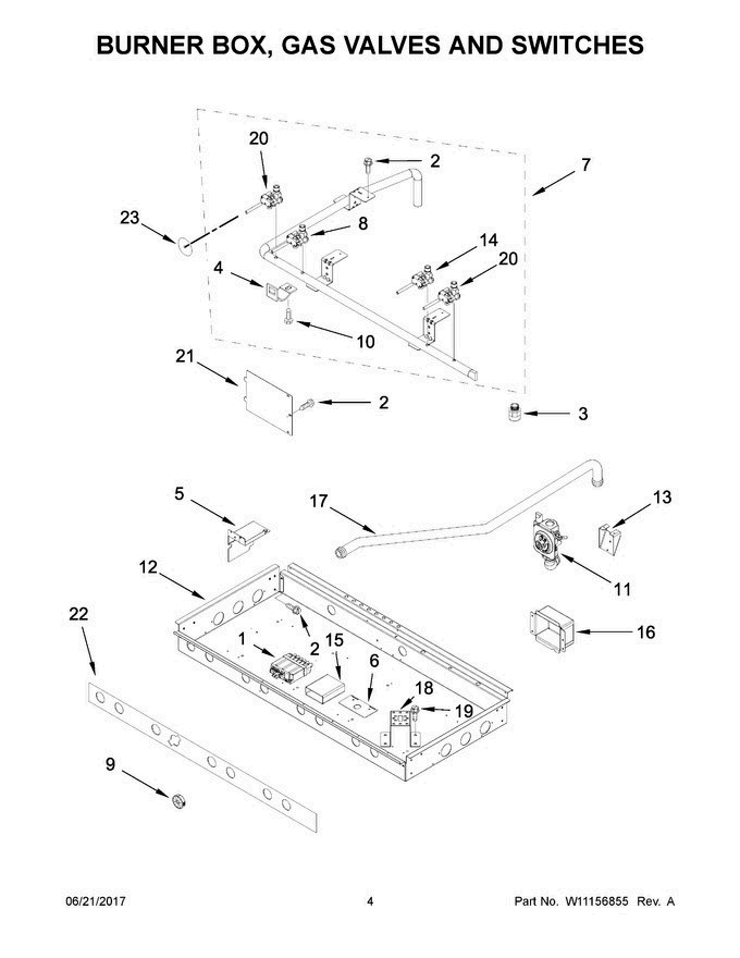 03 - Burner Box, Gas Valves And Switches Diagram and Parts List for JGRP536WP02  Jenn-Air Range