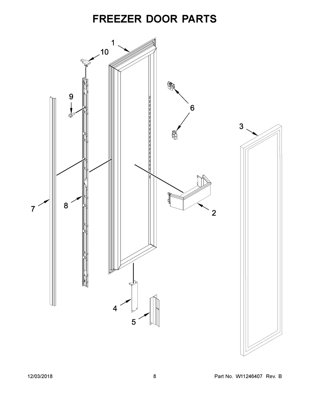 Freezer Door Parts Diagram and Parts List for JBZFR18IGX00  Maytag Freezer