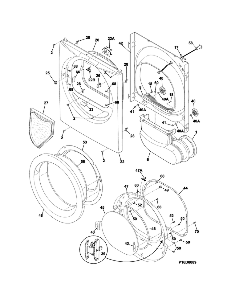 Front Panel/lint Filter Diagram and Parts List for CDE4701QW0  Crosley Dryer